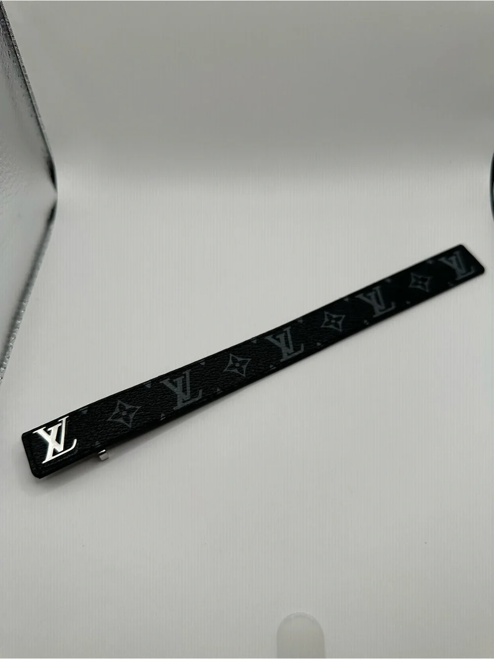 Black Monogram Money Clip with Silver LV Accent